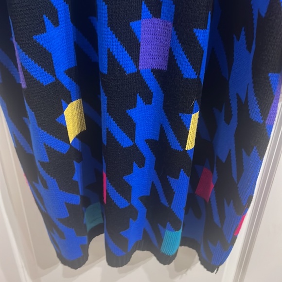Vintage 80s Plus Size Houndstooth Geometric Funky Acrylic Dress Blue Yellow Pink - Picture 7 of 10